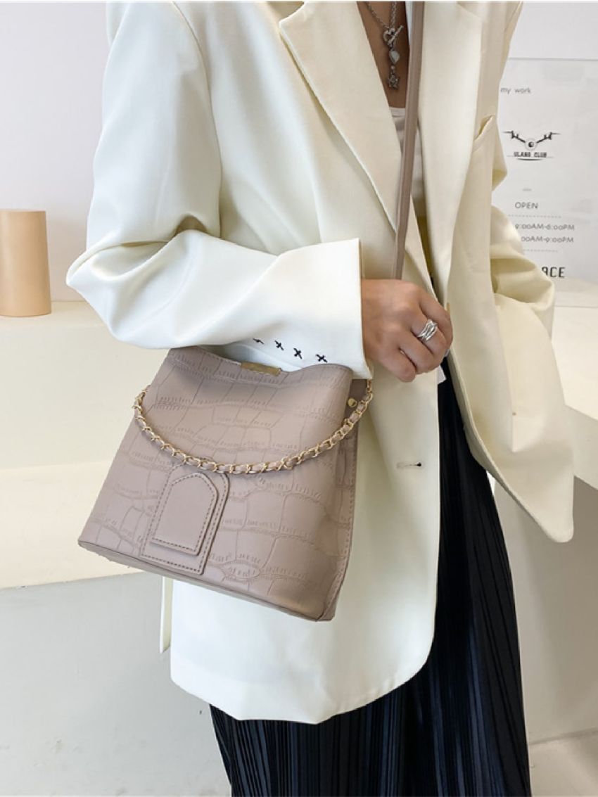 Metallic Edge Decor Bucket Bag