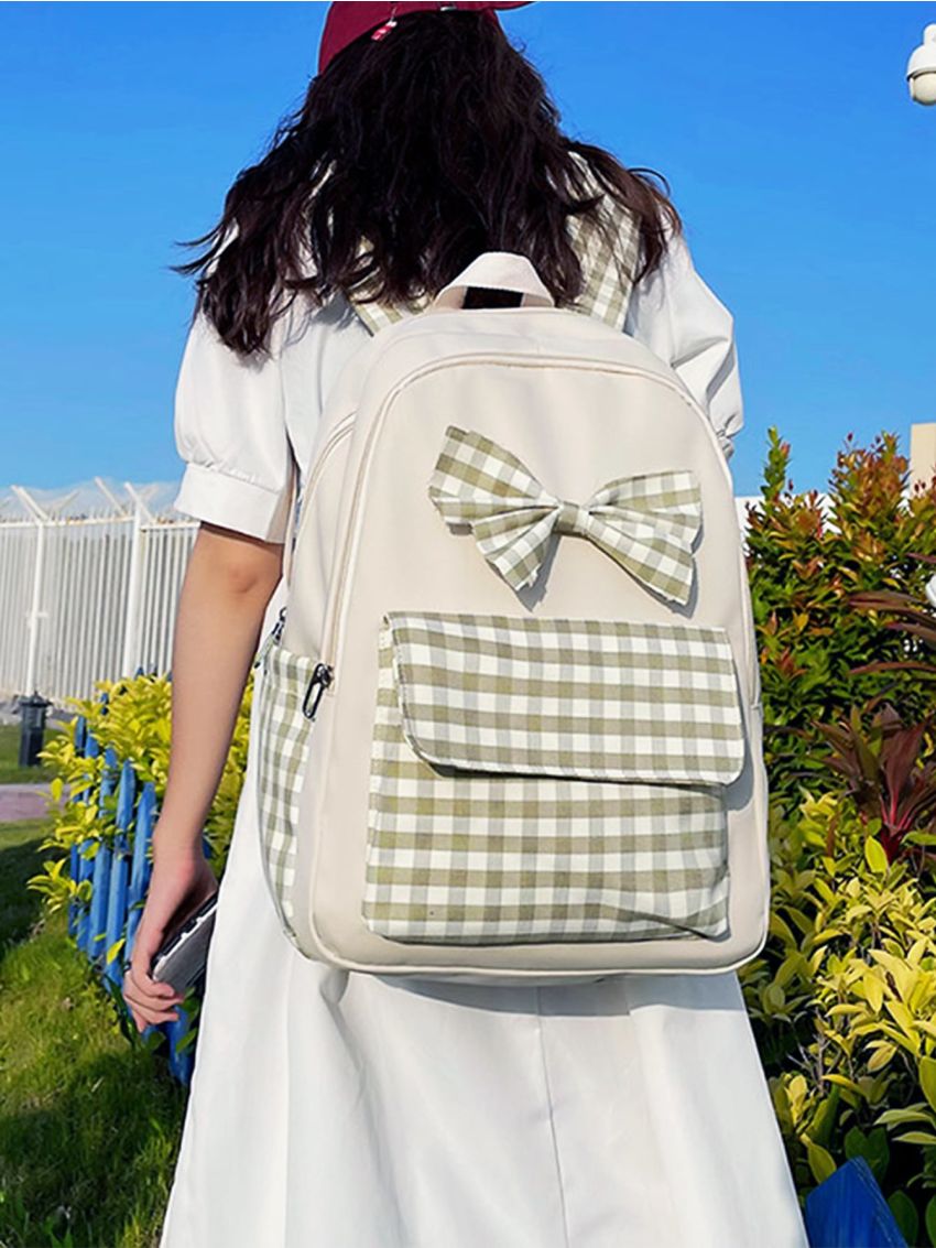 Bow Decor Tartan Backpack