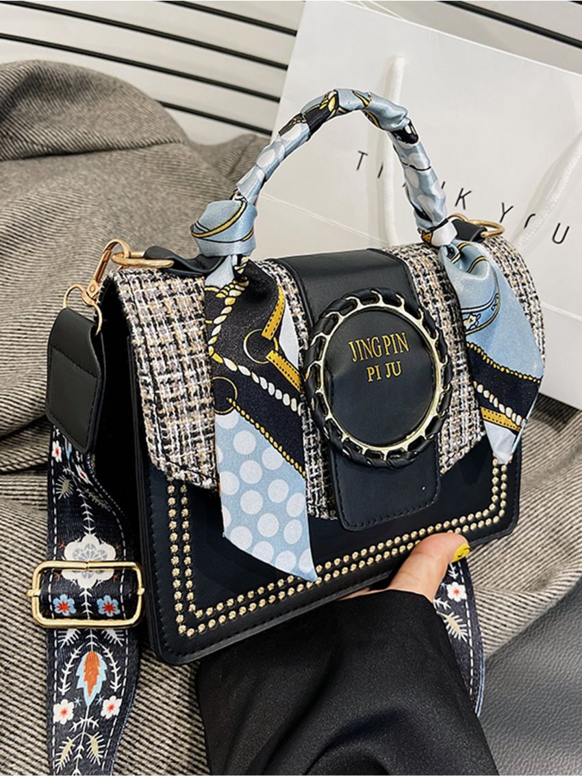 Mini Twilly Scarf Decor Embroidery Detail Flap Square Bag