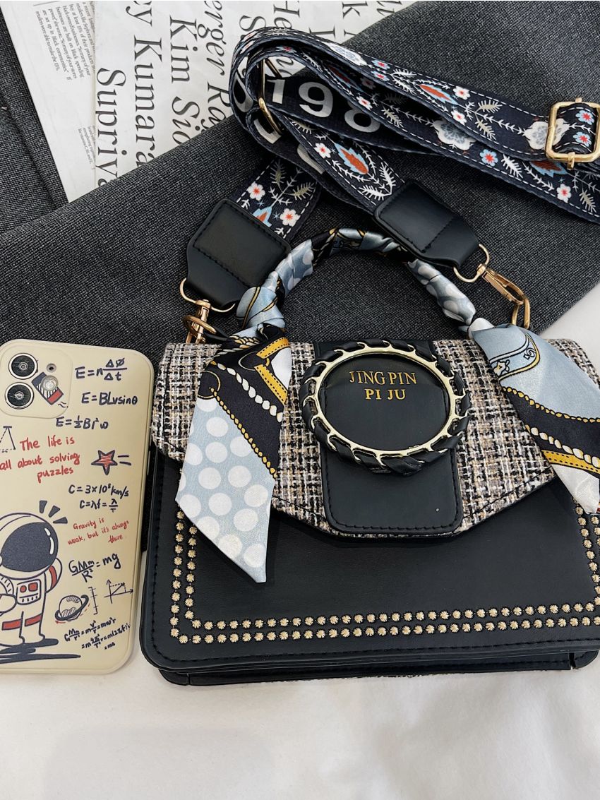 Mini Twilly Scarf Decor Embroidery Detail Flap Square Bag