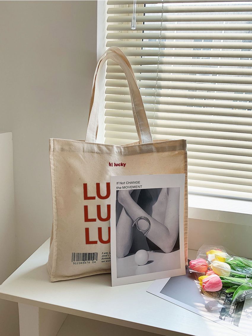 Letter Graphic Shoulder Tote Bag