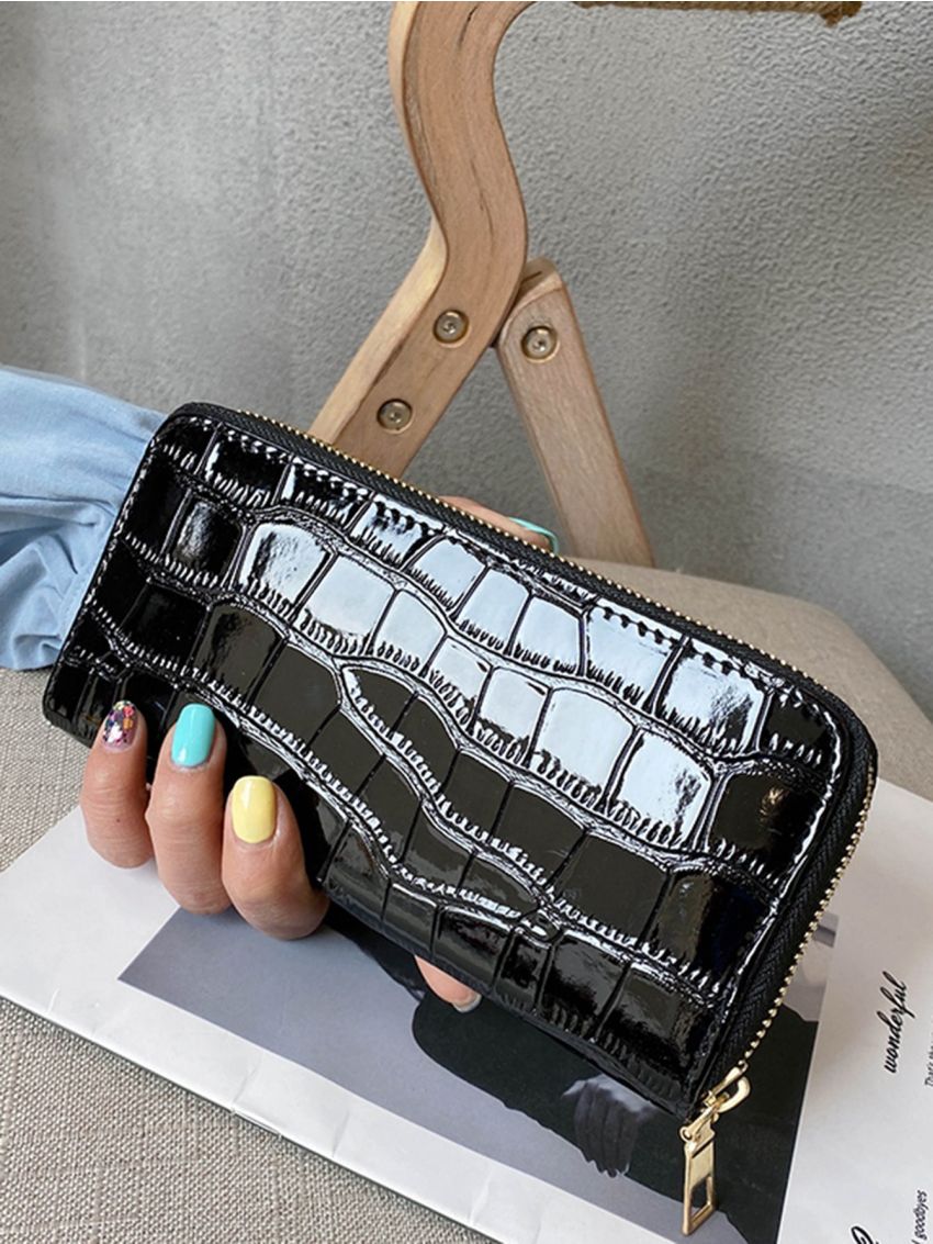 Croc Embossed Zip Long Wallet
