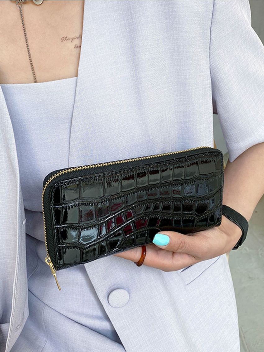 Croc Embossed Zip Long Wallet