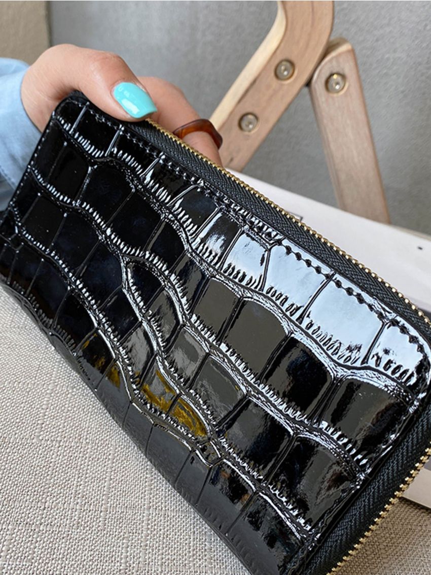Croc Embossed Zip Long Wallet