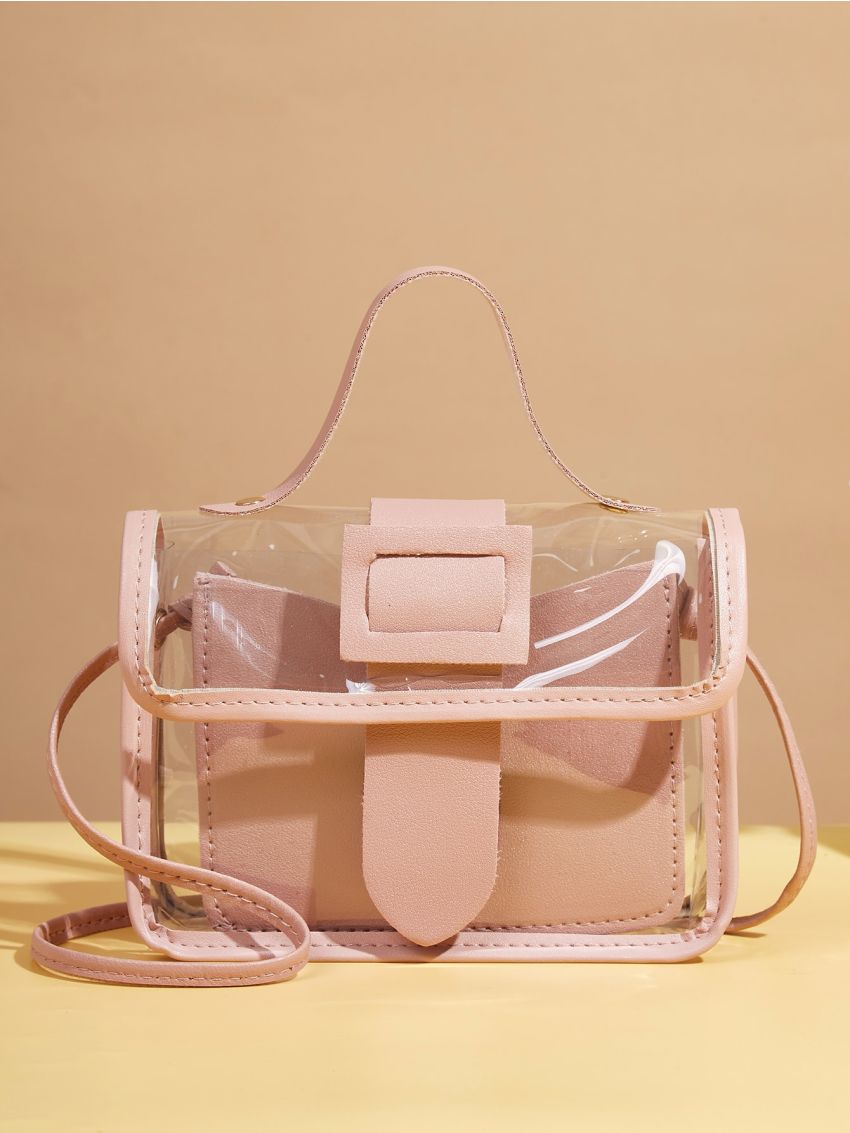 Mini Clear Buckle Decor Flap Satchel Bag