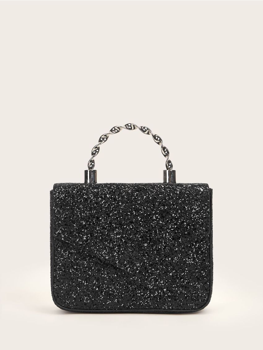 Mini Allover Glitter Decor Flap Satchel Bag