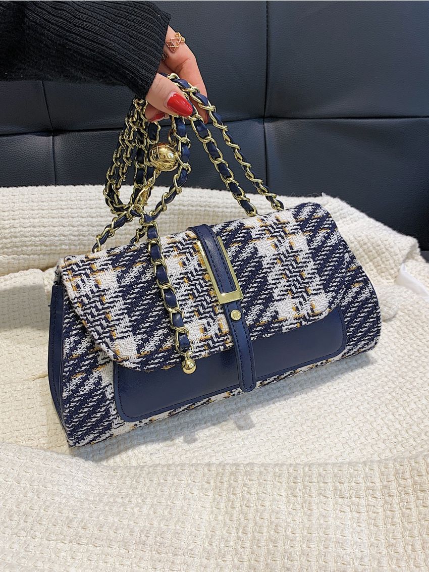 Plaid Pattern Flap Square Bag
