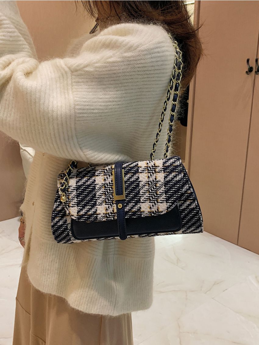 Plaid Pattern Flap Square Bag