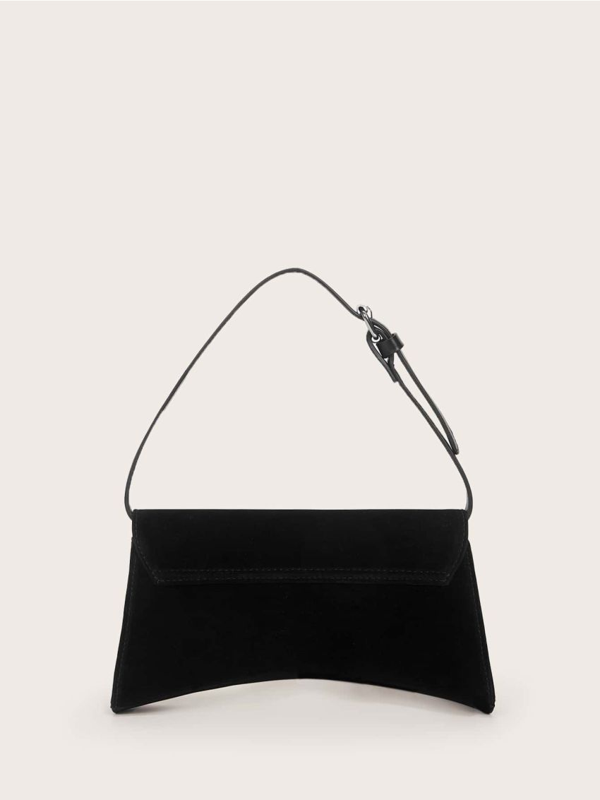 Rhinestone Decor Flap Baguette Bag