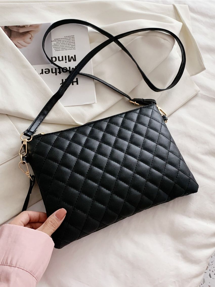 Quilted Push Lock Crossbody Bag