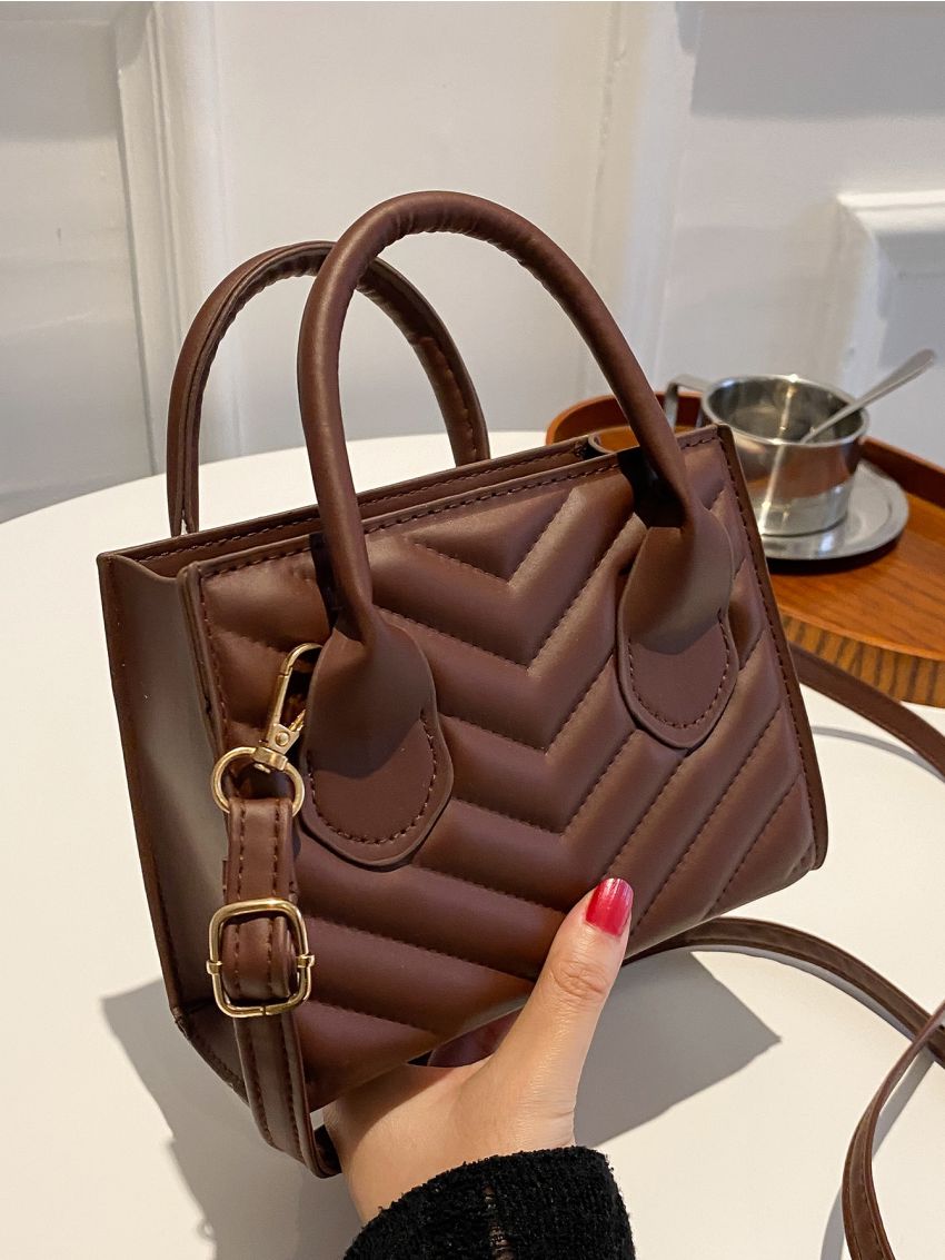 Mini Chevron Quilted Satchel Bag