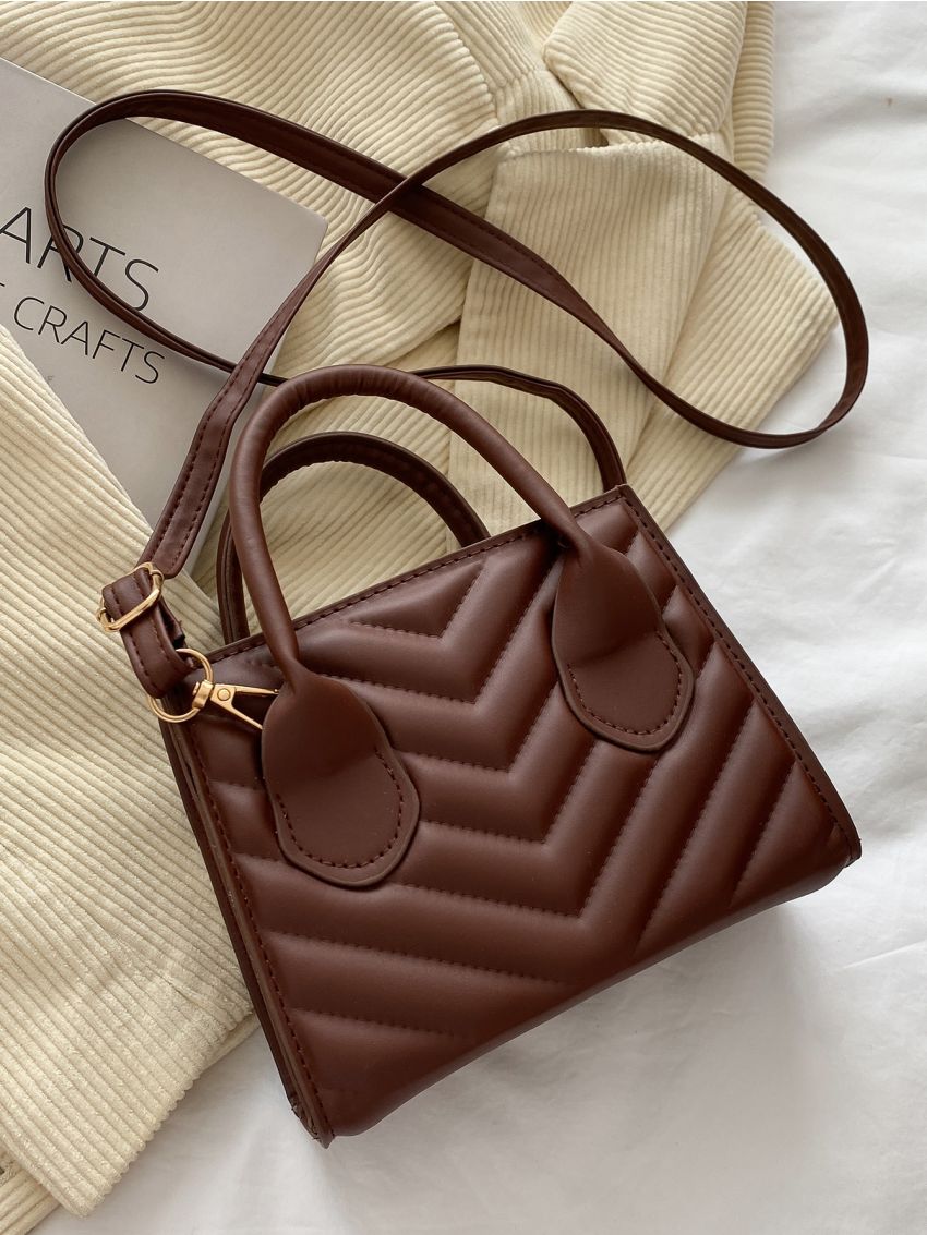 Mini Chevron Quilted Satchel Bag