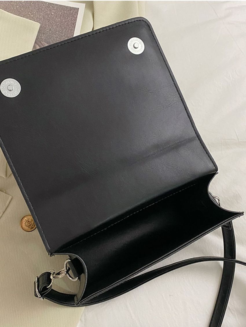 Mini Chain Decor Textured Flap Square Bag