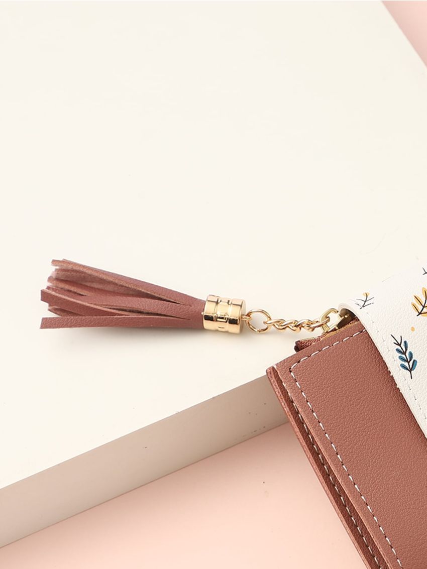 Tassel Decor Leaf Graphic Purse