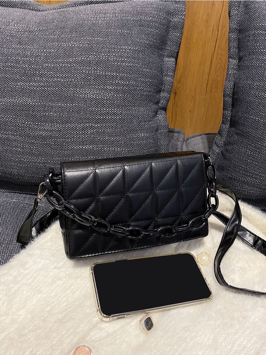 Quilted Flap Chain Decor Crossbody Bag