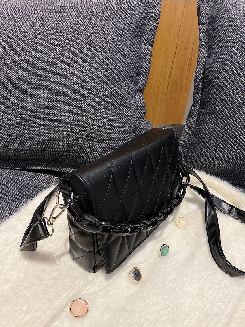 Quilted Flap Chain Decor Crossbody Bag