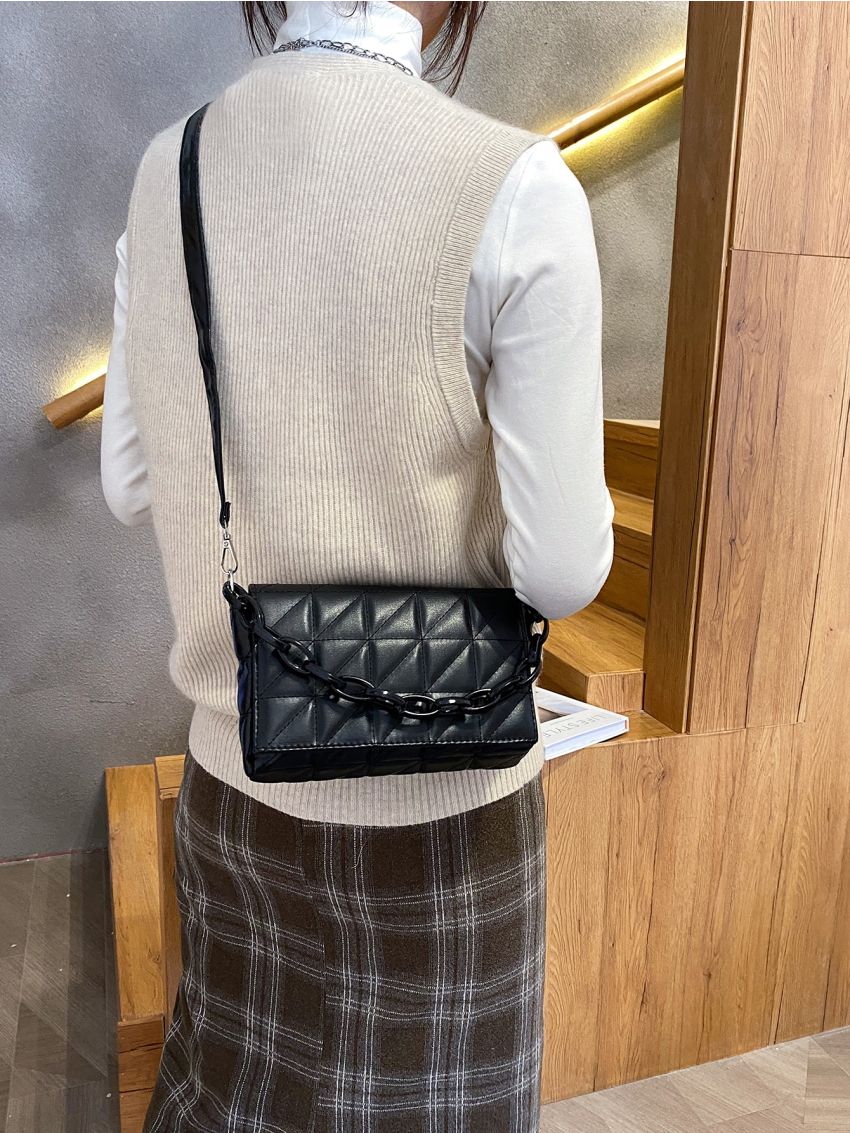 Quilted Flap Chain Decor Crossbody Bag