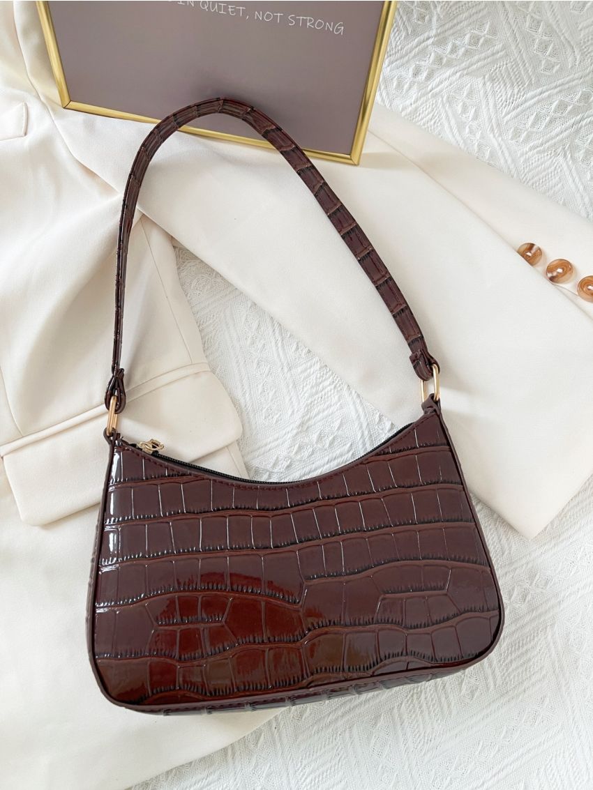 Croc Embossed Baguette Bag