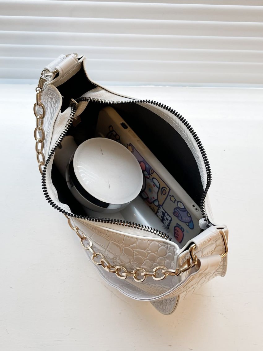 Crocodile Embossed Baguette Bag