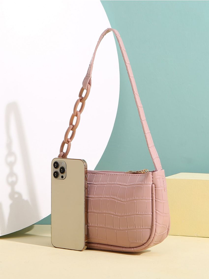 Croc Embossed Baguette Bag