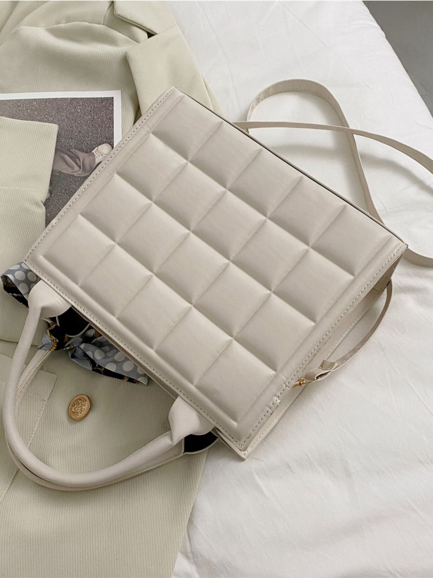 Geo Embossed Scarf Decor Satchel Bag