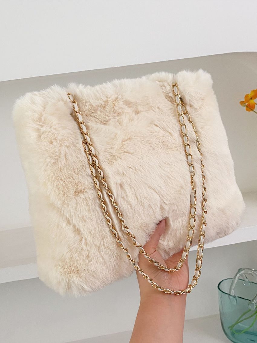 Fluffy Chain Shoulder Tote Bag