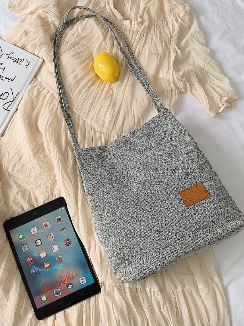 Letter Patch Shoulder Tote Bag