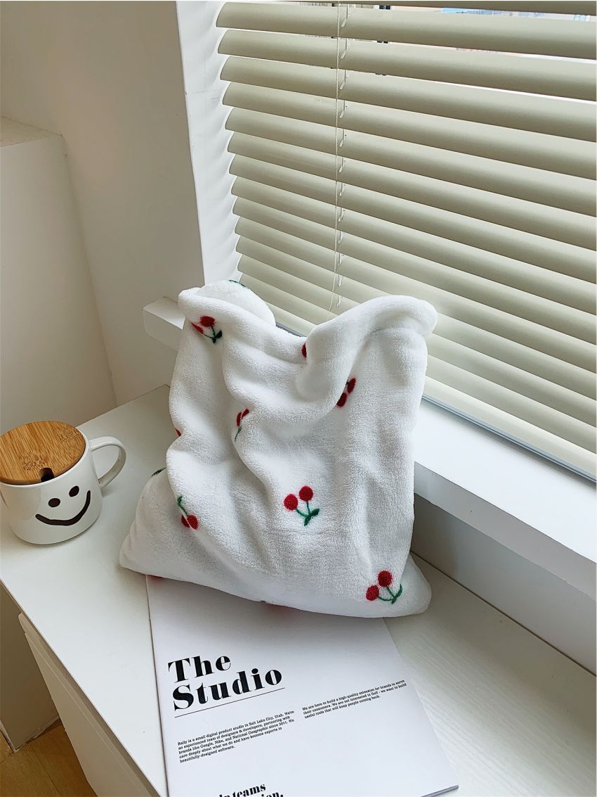 Cherry Graphic Fluffy Shoulder Bag