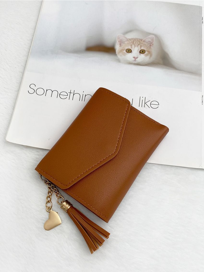 Metal Heart & Tassel Decor Small Wallet