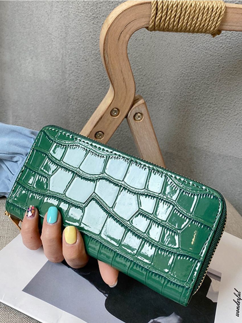 Croc Embossed Zip Around Long Wallet