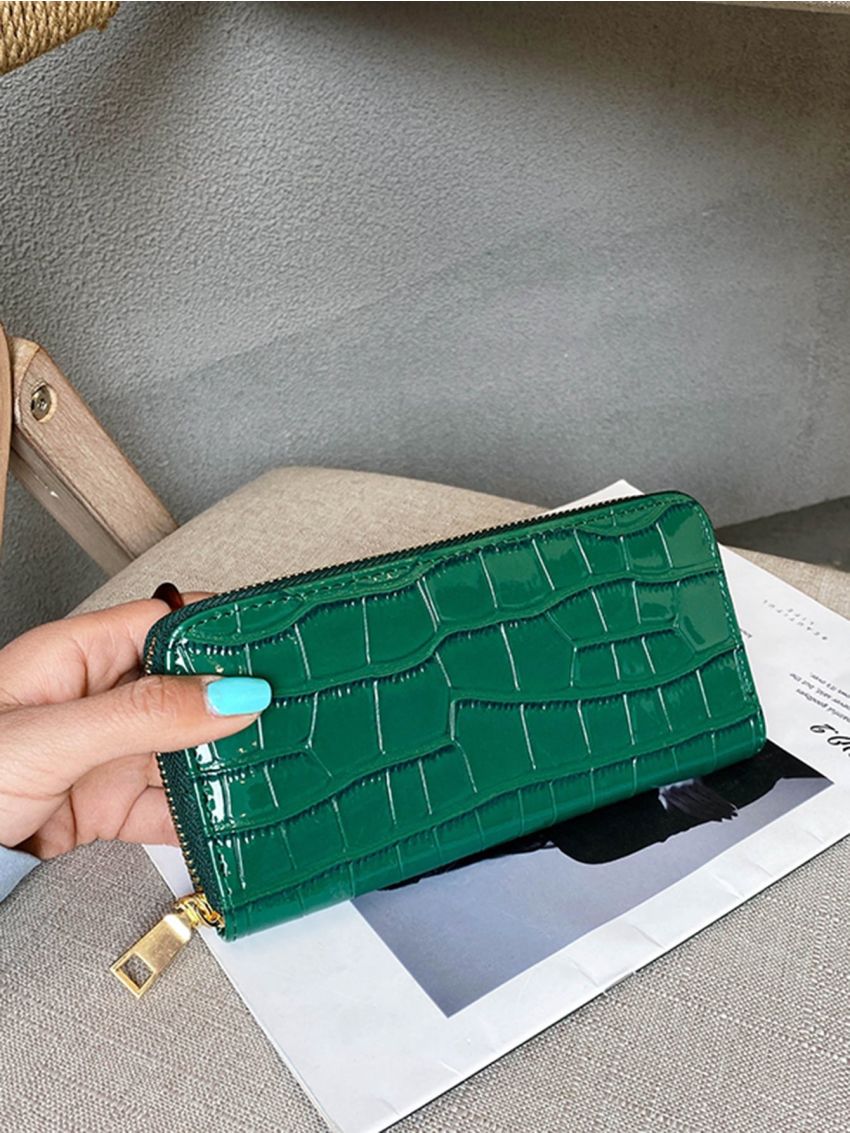 Croc Embossed Zip Around Long Wallet