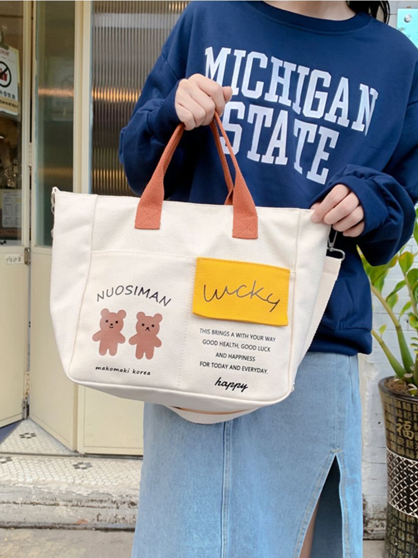 Cartoon & Letter Graphic Top Handle Bag