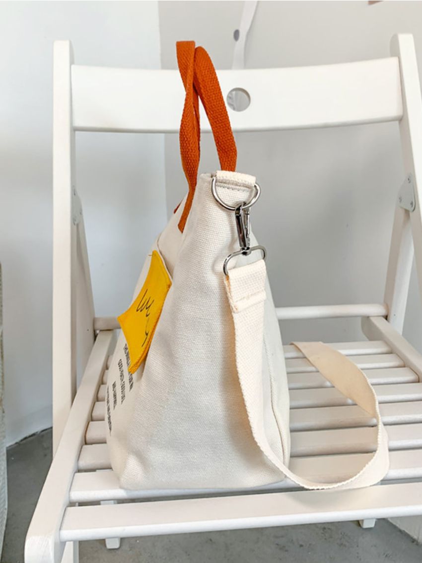 Cartoon & Letter Graphic Top Handle Bag