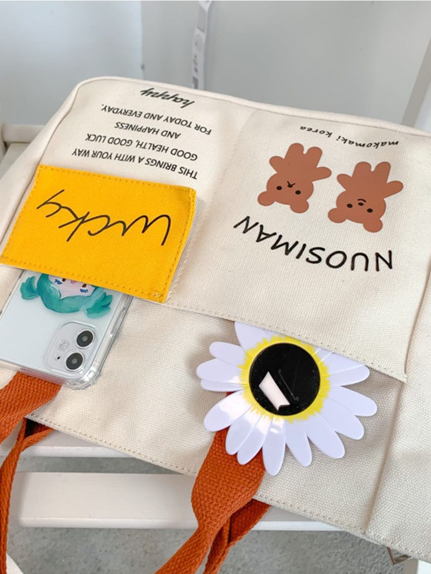 Cartoon & Letter Graphic Top Handle Bag