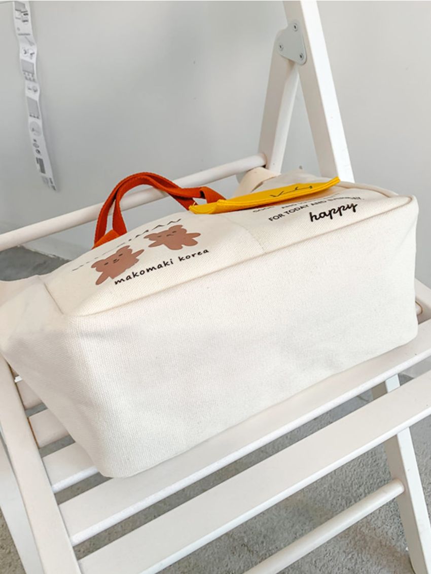 Cartoon & Letter Graphic Top Handle Bag