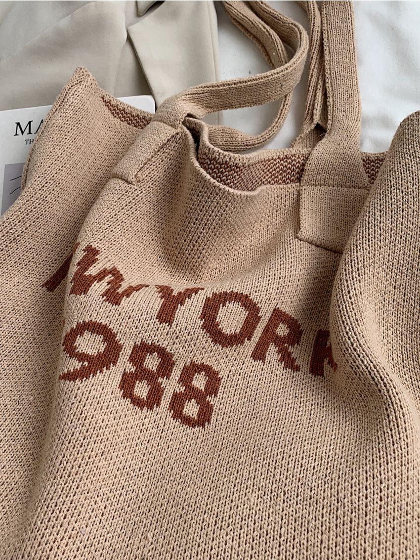 Letter Graphic Crochet Shopper Bag