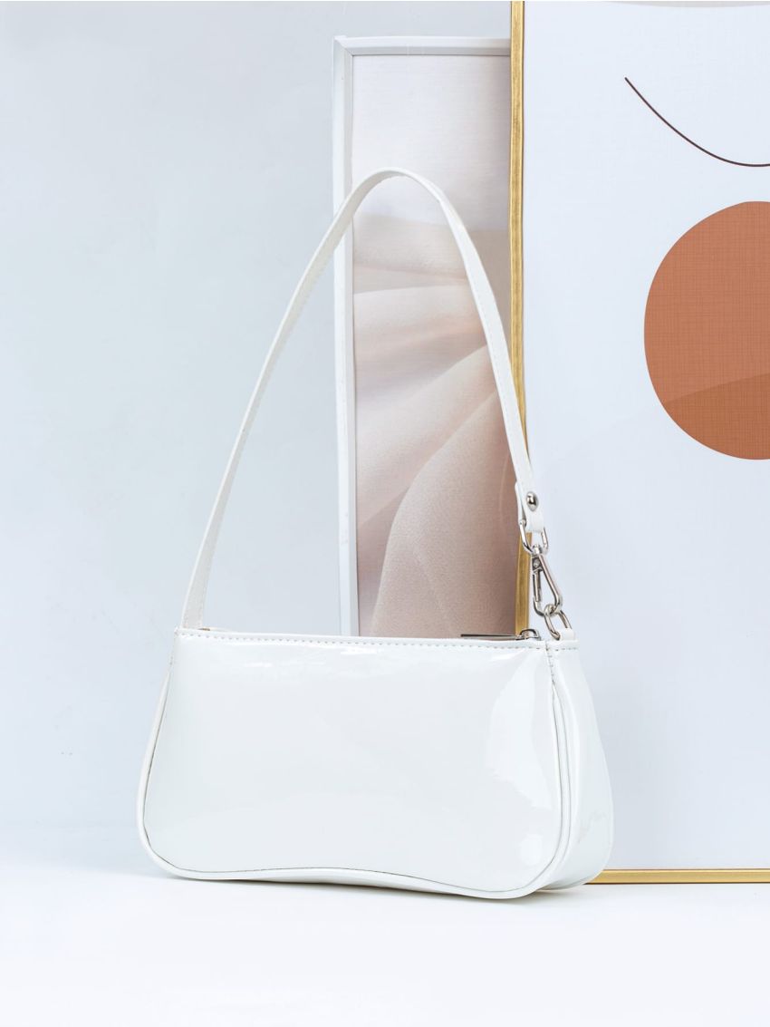 Artificial Patent Leather Baguette Bag
