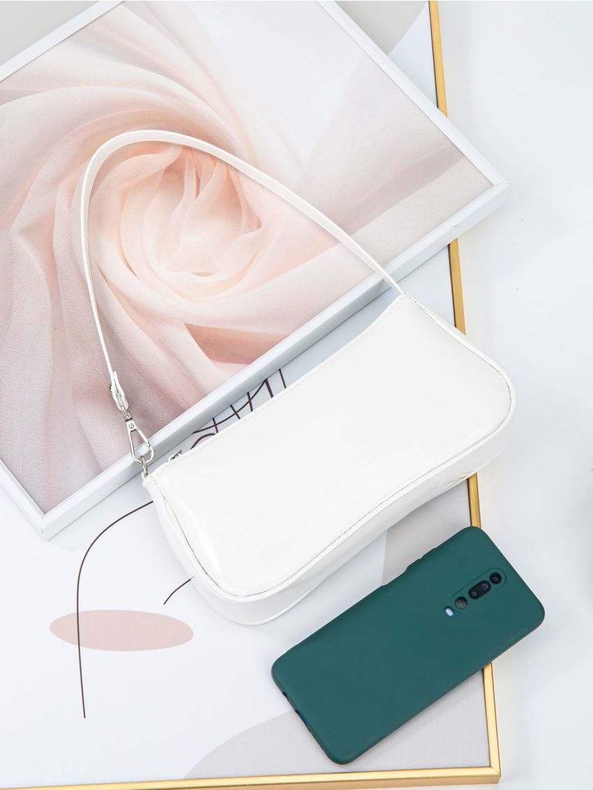 Artificial Patent Leather Baguette Bag