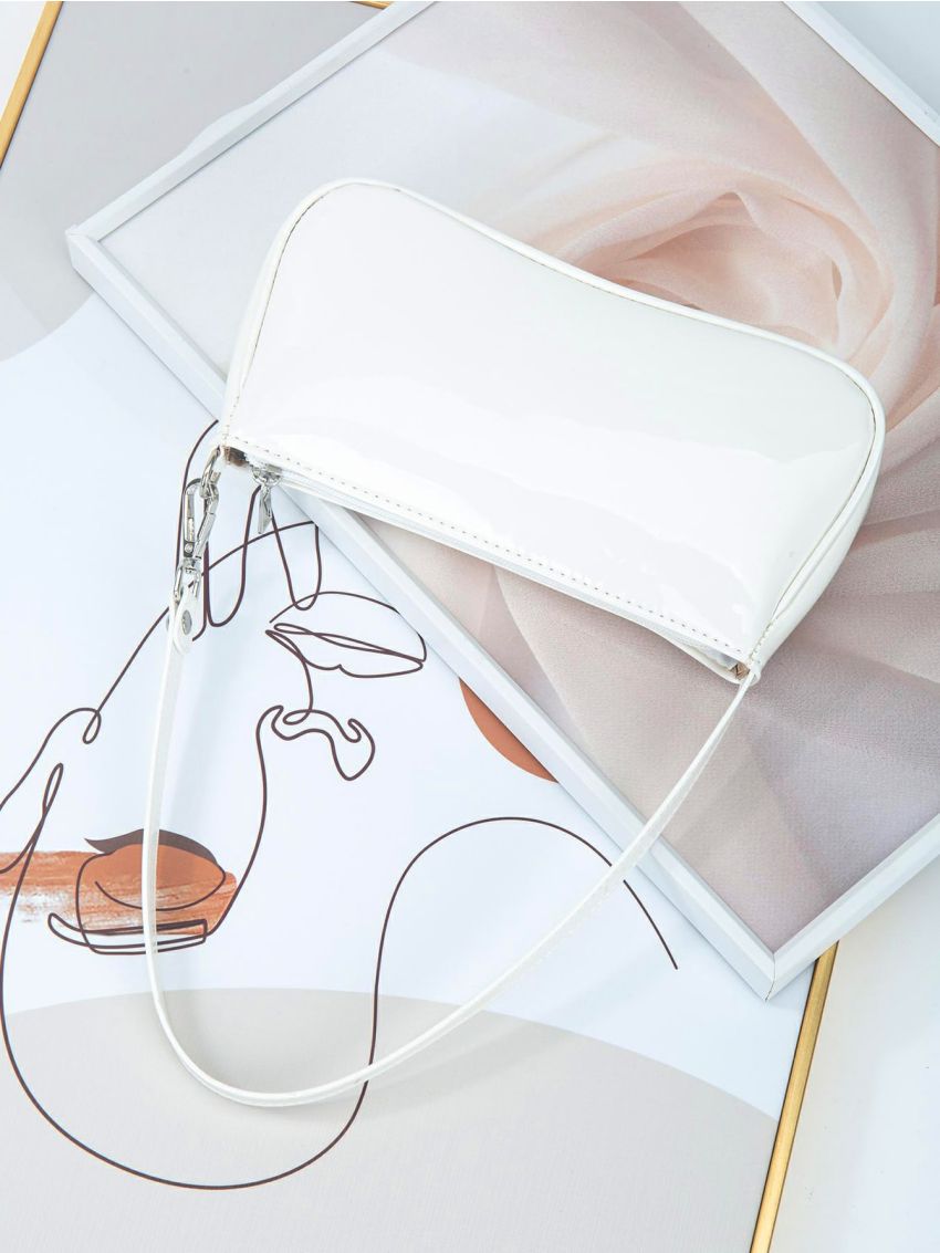 Artificial Patent Leather Baguette Bag