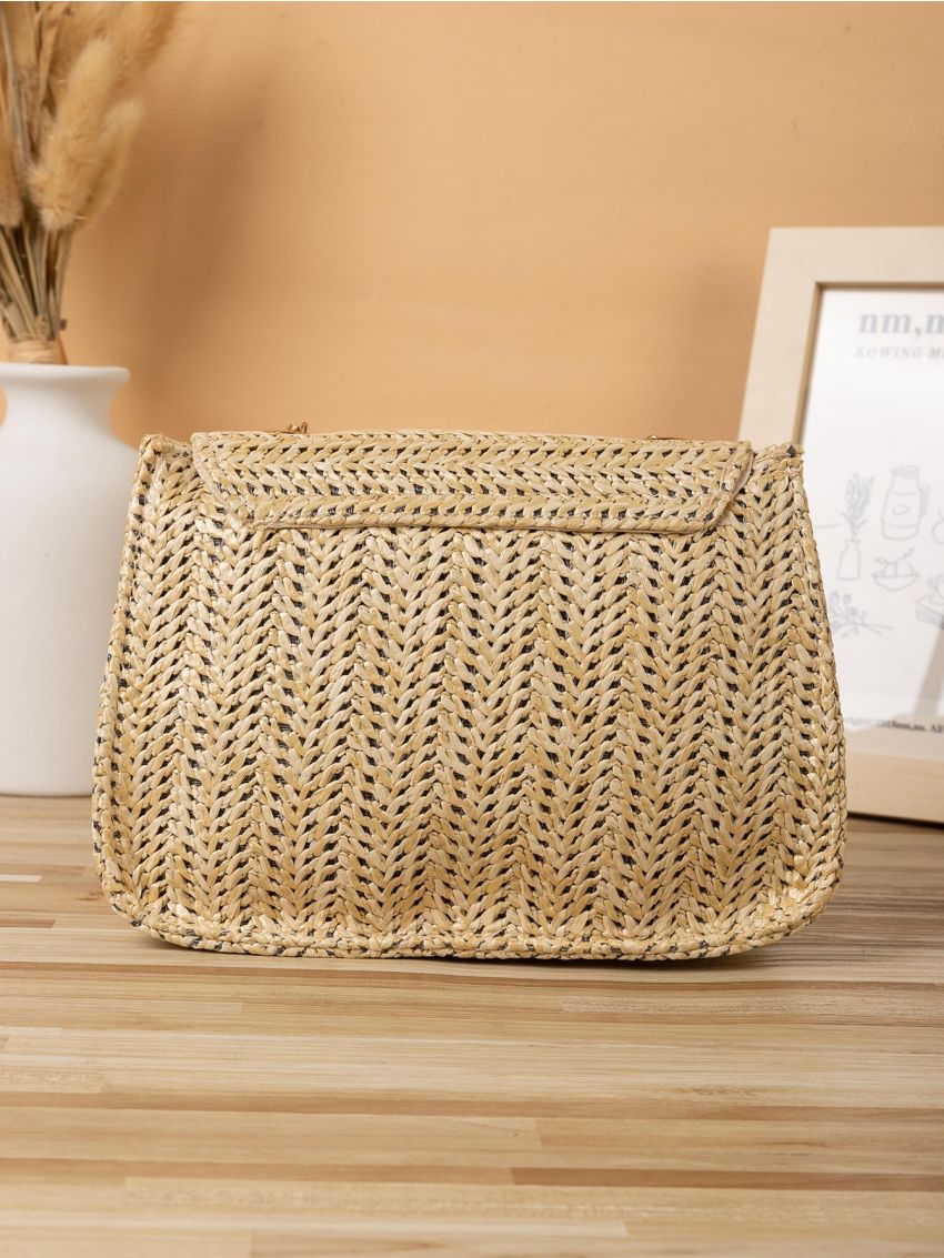 Straw Detail Flap Square Bag
