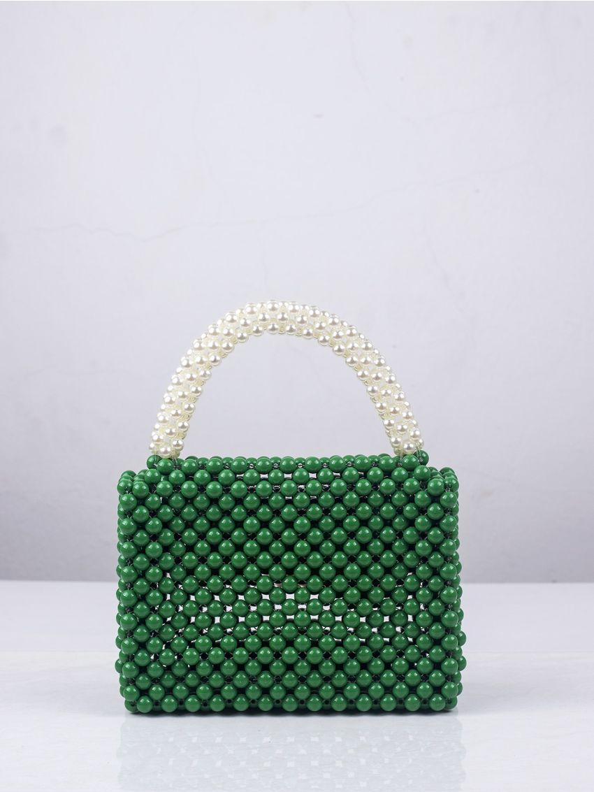 Faux Pearl & Beaded Decor Satchel Bag