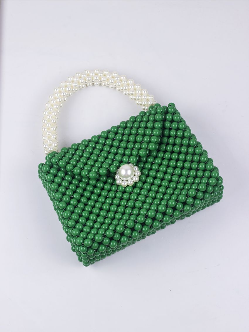 Faux Pearl & Beaded Decor Satchel Bag