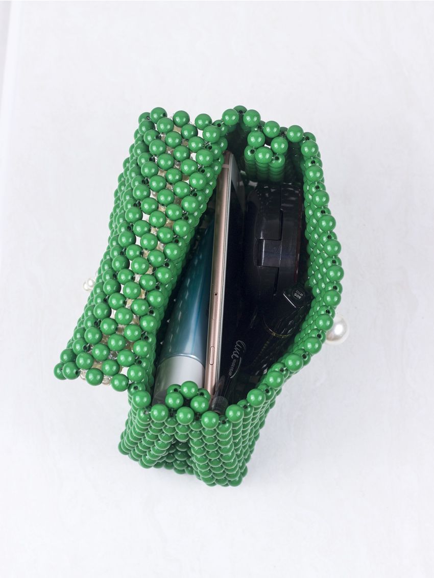 Faux Pearl & Beaded Decor Satchel Bag