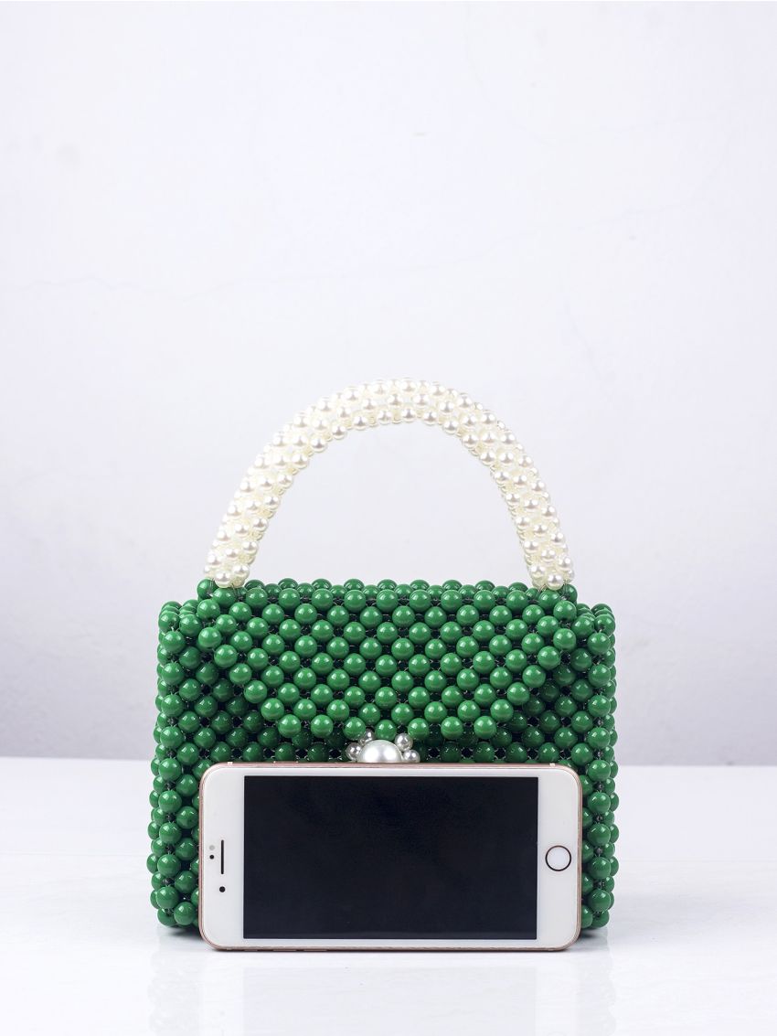 Faux Pearl & Beaded Decor Satchel Bag
