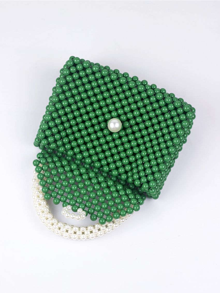 Faux Pearl & Beaded Decor Satchel Bag