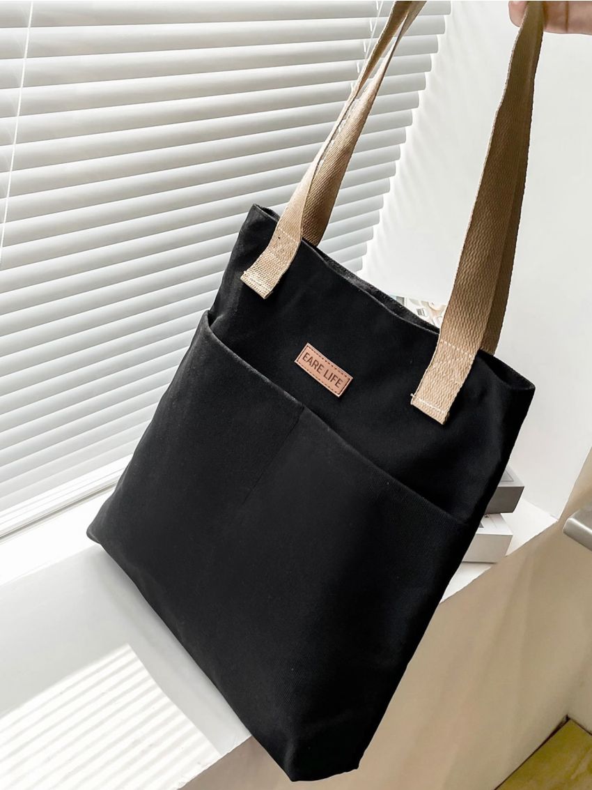 Colorblock Letter Patch Shopper Bag