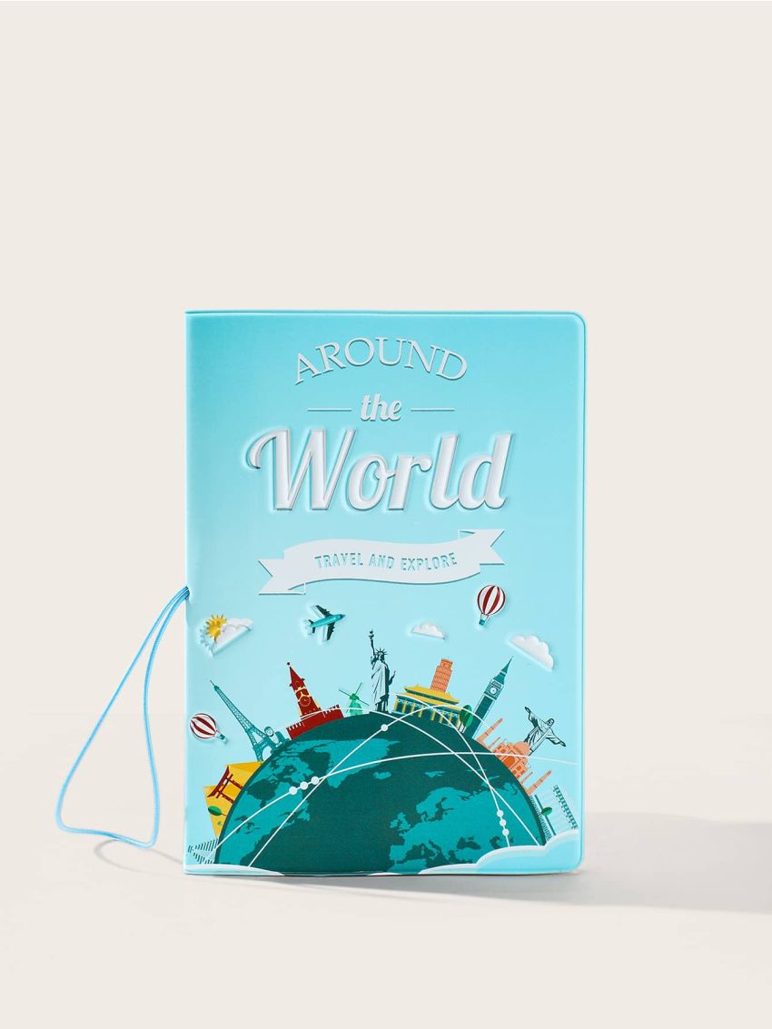 Letter & Cartoon Graphic Passport Case