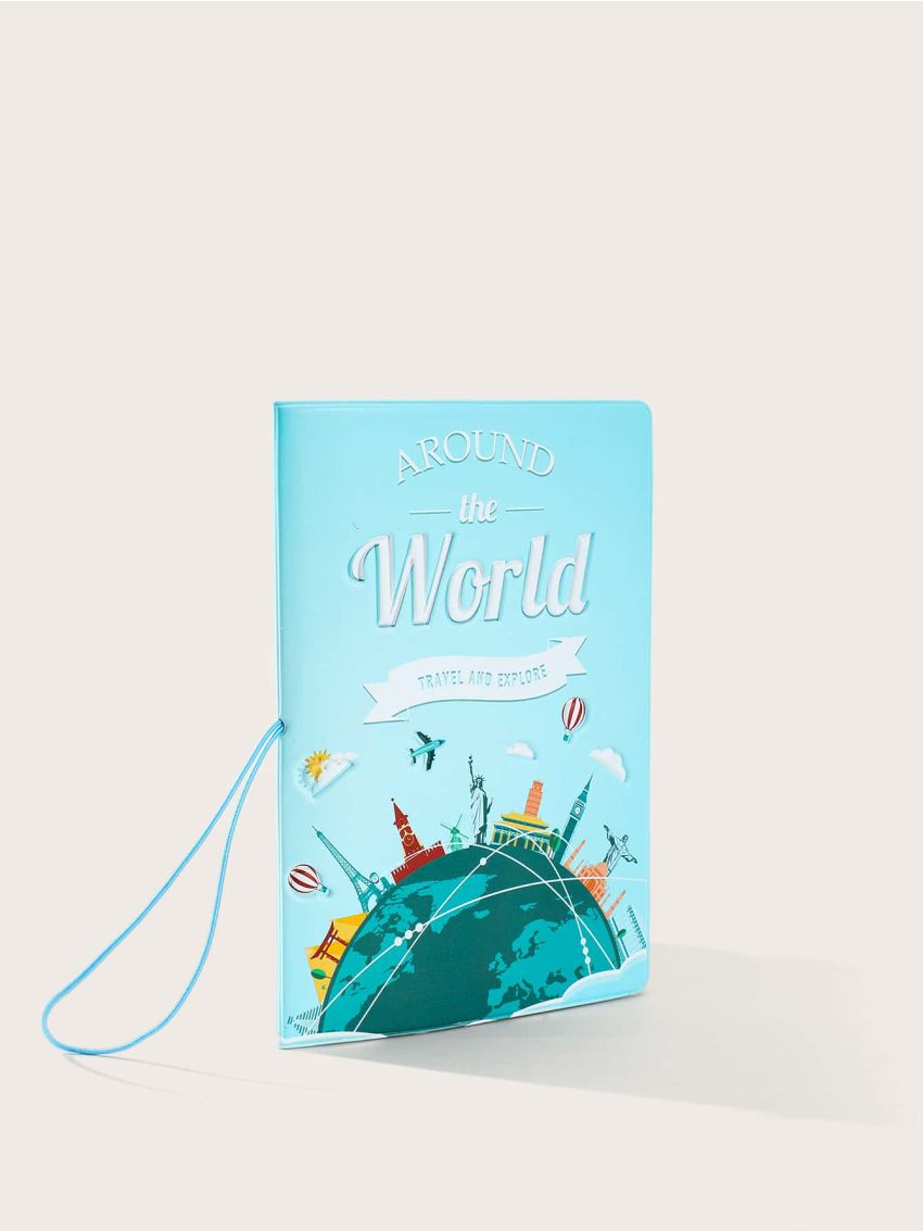 Letter & Cartoon Graphic Passport Case
