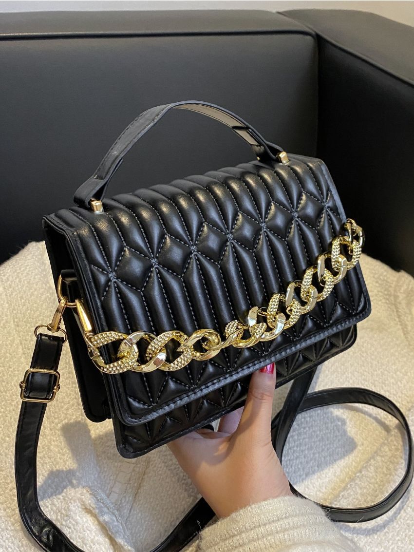 Mini Chain Decor Quilted Flap Satchel Bag