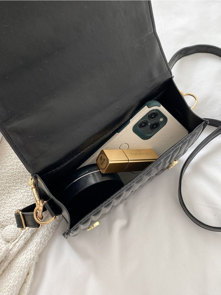 Mini Chain Decor Quilted Flap Satchel Bag